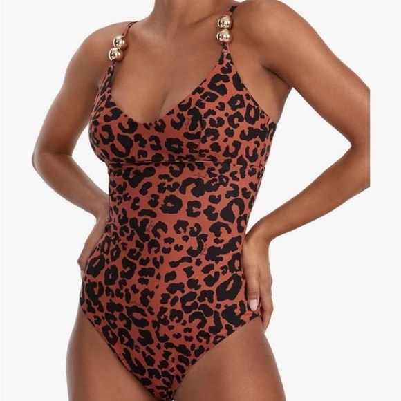 Wolford Other - Wolford Bronze Print One Piece Swimsuit - NWT - XS push up effect, gold details